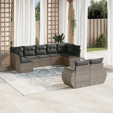 Set de muebles de jardín 9 pzas y cojines ratán sintético gris en Conjuntos de jardín | Comprar online en Foru.es