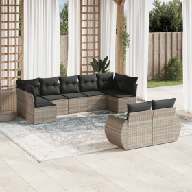 Set muebles jardín 9 pzas y cojines ratán sintético gris claro en Conjuntos de jardín | Comprar online en Foru.es