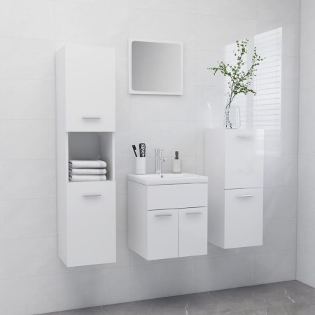 Juego de muebles de baño madera de ingeniería blanco brillo de , Muebles de baño - Ref: Foro24-3071087, Precio: 244,54 €, Des...