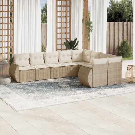 Set de sofás de jardín 9 pzas con cojines ratán sintético beige en Conjuntos de jardín | Comprar online en Foru.es