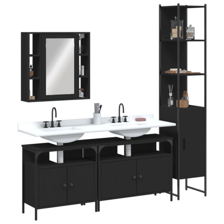 Juego de muebles de baño 4 piezas madera de ingeniería negro de , Muebles de baño - Ref: Foro24-3214745, Precio: 268,56 €, De...