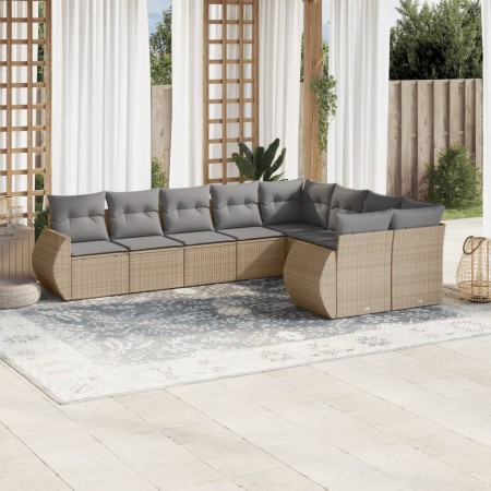 Set de sofás de jardín 9 pzas con cojines ratán sintético beige en Conjuntos de jardín | Comprar online en Foru.es