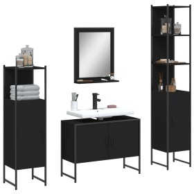 Juego de muebles de baño 4 piezas madera de ingeniería negro de , Muebles de baño - Ref: Foro24-3214359, Precio: 233,17 €, De...