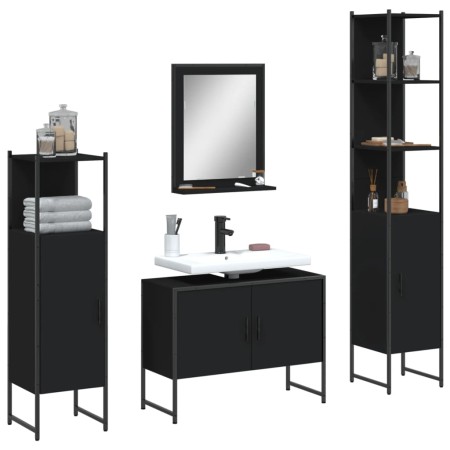 Juego de muebles de baño 4 piezas madera de ingeniería negro de , Muebles de baño - Ref: Foro24-3214359, Precio: 233,17 €, De...