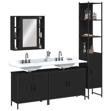 Juego de muebles de baño 4 piezas madera de ingeniería negro de , Muebles de baño - Ref: Foro24-3214750, Precio: 258,94 €, De...