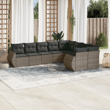 Set de muebles de jardín 9 pzas y cojines ratán sintético gris en Conjuntos de jardín | Comprar online en Foru.es
