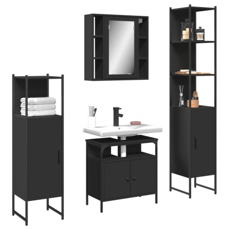 Juego de muebles de baño 4 piezas madera de ingeniería negro de , Muebles de baño - Ref: Foro24-3214765, Precio: 253,64 €, De...