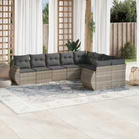 Set muebles jardín 9 pzas y cojines ratán sintético gris claro en Conjuntos de jardín | Comprar online en Foru.es