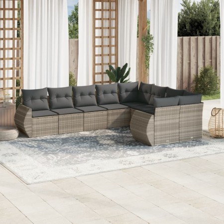 Set muebles jardín 9 pzas y cojines ratán sintético gris claro en Conjuntos de jardín | Comprar online en Foru.es
