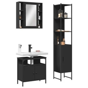 Set de muebles de baño 3 piezas madera contrachapada negro de , Muebles de baño - Ref: Foro24-3214735, Precio: 199,87 €, Desc...