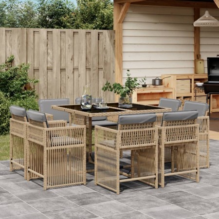 Set comedor de jardín 9 pzas con cojines ratán sintético beige de , Conjuntos de jardín - Ref: Foro24-3211740, Precio: 506,66...