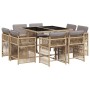 Set comedor de jardín 9 pzas con cojines ratán sintético beige de , Conjuntos de jardín - Ref: Foro24-3211740, Precio: 506,66...