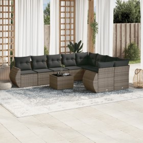 Set de sofás de jardín 10 pzas con cojines ratán sintético gris en Conjuntos de jardín | Comprar online en Foru.es