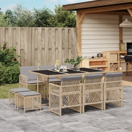 Set comedor de jardín 11 pzas con cojines ratán sintético beige de , Conjuntos de jardín - Ref: Foro24-3210792, Precio: 559,1...