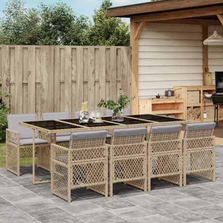 Set comedor de jardín 9 pzas con cojines ratán sintético beige de , Conjuntos de jardín - Ref: Foro24-3210744, Precio: 686,57...