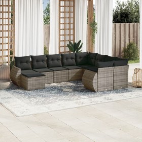Set de sofás de jardín 10 pzas con cojines ratán sintético gris en Conjuntos de jardín | Comprar online en Foru.es