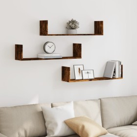 Estantes pared 3 uds madera ingeniería roble ahumado 80x18x18cm de , Estantes y estanterías - Ref: Foro24-853294, Precio: 34,...