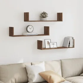 Wall shelves 3 units engineered wood brown oak 80x18x18 cm by , Shelves and shelves - Ref: Foro24-853296, Price: 33,26 €, Dis...