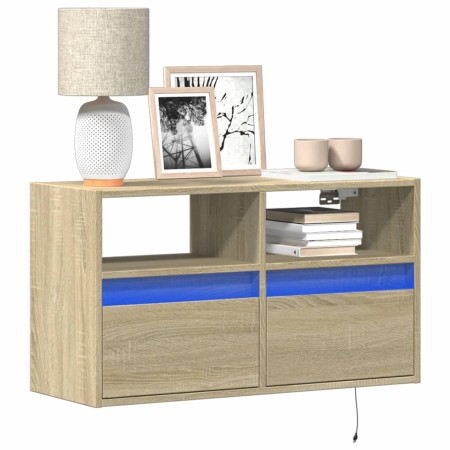 Mueble de TV de pared con luces LED roble Sonoma 80x31x45 cm de , Muebles TV - Ref: Foro24-852329, Precio: 62,46 €, Descuento: %