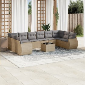 Set de sofás de jardín 11pzas con cojines ratán sintético beige en Conjuntos de jardín | Comprar online en Foru.es