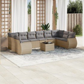 Set de sofás de jardín 11pzas con cojines ratán sintético beige en Conjuntos de jardín | Comprar online en Foru.es