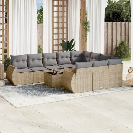 Set de sofás de jardín 11pzas con cojines ratán sintético beige en Conjuntos de jardín | Comprar online en Foru.es