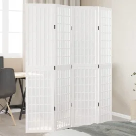 Biombo separador de 4 paneles madera maciza Paulownia blanco de , Divisores de ambientes - Ref: Foro24-358786, Precio: 111,79...