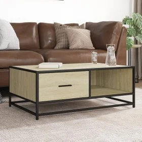 Mesa de centro madera ingeniería metal roble Sonoma 90x57x35 cm de , Mesas de centro - Ref: Foro24-848755, Precio: 67,03 €, D...