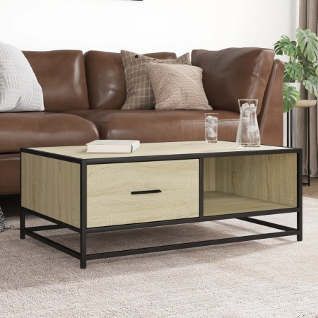 Mesa de centro madera ingeniería metal roble Sonoma 90x57x35 cm de , Mesas de centro - Ref: Foro24-848755, Precio: 67,87 €, D...