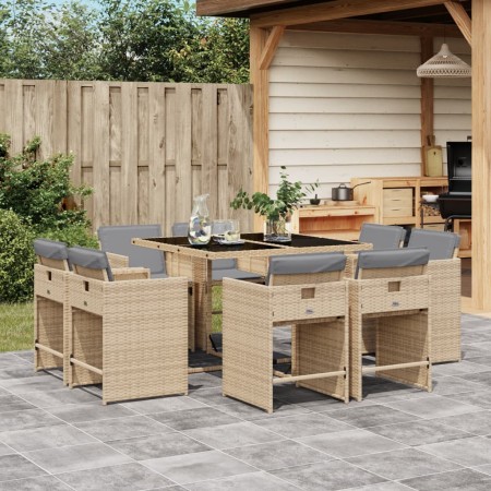 Set comedor de jardín 9 pzas con cojines ratán sintético beige de , Conjuntos de jardín - Ref: Foro24-3211200, Precio: 416,68...