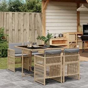 Set comedor de jardín 5 pzas con cojines ratán sintético beige de , Conjuntos de jardín - Ref: Foro24-3210900, Precio: 310,87...