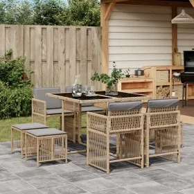 Set comedor de jardín 9 pzas con cojines ratán sintético beige de , Conjuntos de jardín - Ref: Foro24-3211680, Precio: 398,72...