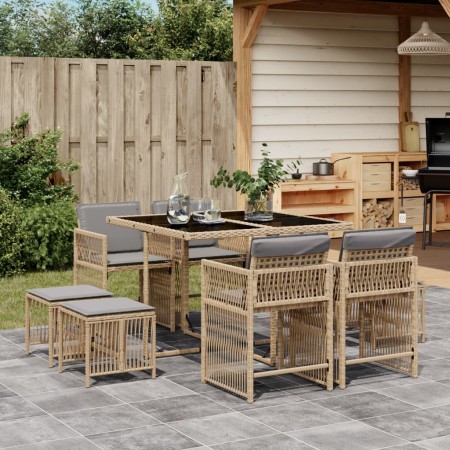 Set comedor de jardín 9 pzas con cojines ratán sintético beige de , Conjuntos de jardín - Ref: Foro24-3211680, Precio: 405,99...
