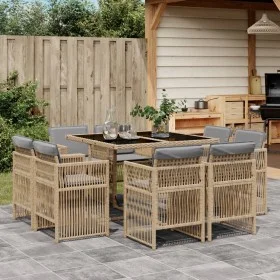 Set comedor de jardín 9 pzas con cojines ratán sintético beige de , Conjuntos de jardín - Ref: Foro24-3211020, Precio: 504,84...
