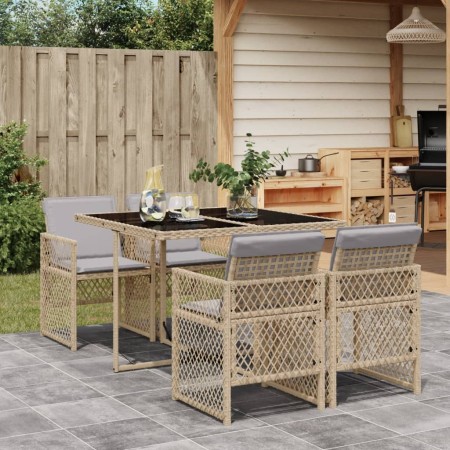 Set comedor de jardín 5 pzas con cojines ratán sintético beige de , Conjuntos de jardín - Ref: Foro24-3210720, Precio: 313,15...