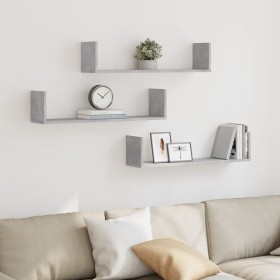 Estantes pared 3 uds madera ingeniería gris hormigón 80x18x18cm de , Estantes y estanterías - Ref: Foro24-853293, Precio: 28,...