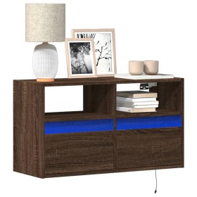 Mueble de TV de pared con luces LED marrón roble 80x31x45 cm de , Muebles TV - Ref: Foro24-852333, Precio: 65,13 €, Descuento: %