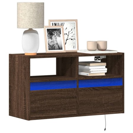 Mueble de TV de pared con luces LED marrón roble 80x31x45 cm de , Muebles TV - Ref: Foro24-852333, Precio: 65,13 €, Descuento: %