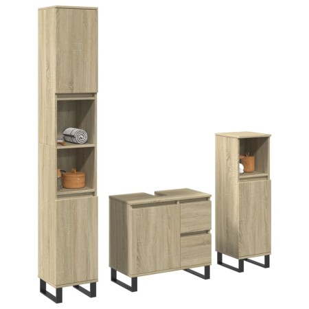 Set de muebles de baño 3 pzas madera contrachapada roble Sonoma de , Muebles de baño - Ref: Foro24-3307678, Precio: 216,98 €,...