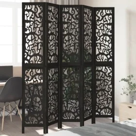 Biombo separador de 5 paneles madera maciza Paulownia negro by , Room dividers - Ref: Foro24-358760, Price: 163,83 €, Discoun...