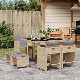 Set comedor de jardín 9 pzas con cojines ratán sintético beige de , Conjuntos de jardín - Ref: Foro24-3211140, Precio: 367,05...