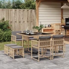 Set comedor de jardín 9 pzas con cojines ratán sintético beige de , Conjuntos de jardín - Ref: Foro24-3211500, Precio: 335,55...