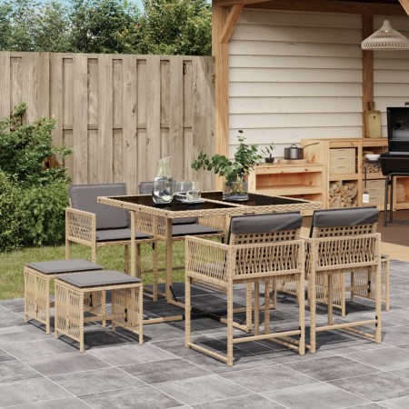Set comedor de jardín 9 pzas con cojines ratán sintético beige de , Conjuntos de jardín - Ref: Foro24-3211500, Precio: 335,55...