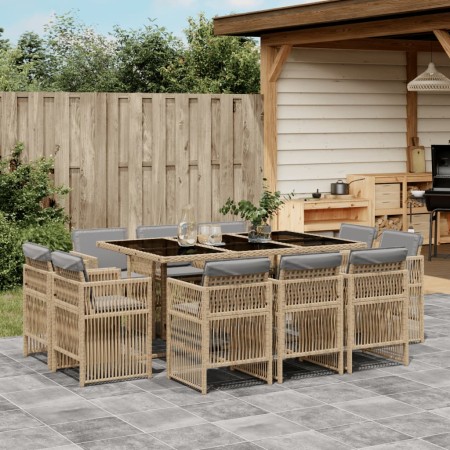 Set comedor de jardín 11 pzas con cojines ratán sintético beige de , Conjuntos de jardín - Ref: Foro24-3211032, Precio: 587,6...