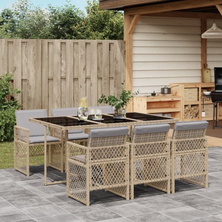 Set comedor de jardín 7 pzas con cojines ratán sintético beige de , Conjuntos de jardín - Ref: Foro24-3210732, Precio: 468,19...