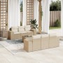 Set sofás de jardín 7 piezas y cojines ratán sintético beige en Conjuntos de jardín | Comprar online en Foru.es