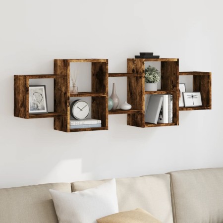 Estante de pared madera ingeniería roble ahumado 129x18x42 cm de , Estantes y estanterías - Ref: Foro24-853222, Precio: 53,02...