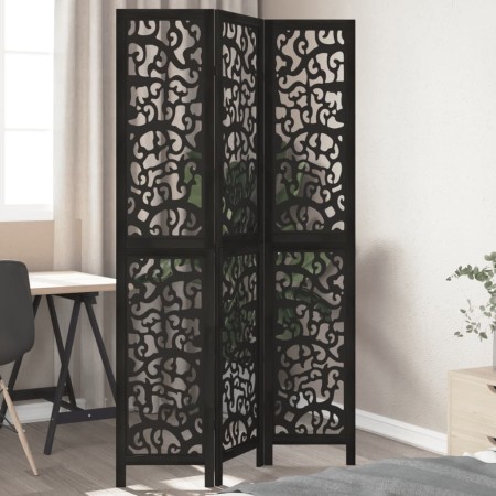 Biombo separador de 3 paneles madera maciza Paulownia negro de , Divisores de ambientes - Ref: Foro24-358751, Precio: 98,24 €...