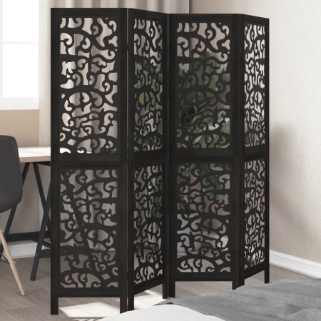 Biombo separador de 4 paneles madera maciza Paulownia negro de , Divisores de ambientes - Ref: Foro24-358753, Precio: 99,28 €...