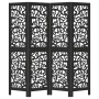 Biombo separador de 4 paneles madera maciza Paulownia negro de , Divisores de ambientes - Ref: Foro24-358753, Precio: 99,28 €...
